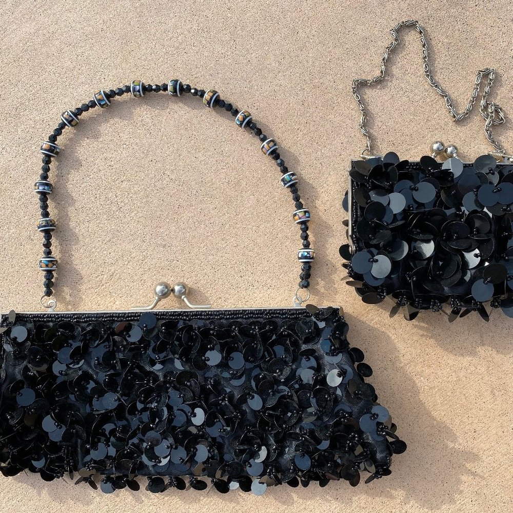 Vintage Black Clutch Handbag & Coin Purse Combo